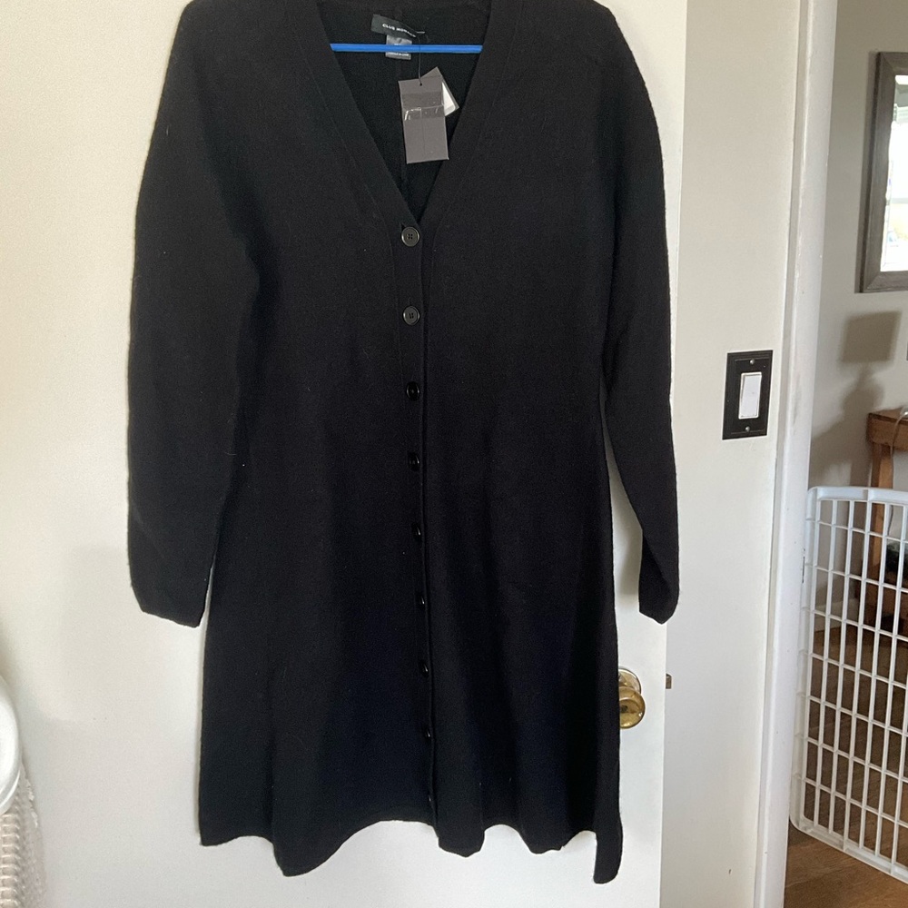 Club Monaco Black Long-Sleeve Button-Front Dress